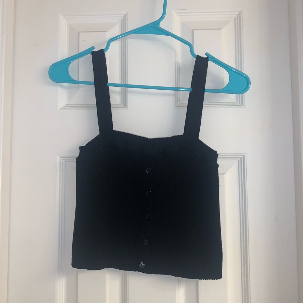 Sly and Sparrow knitted black buttoned crop top